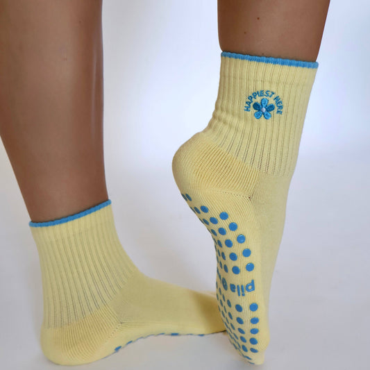 Happiest Here Grip Socks - Yellow/Blue