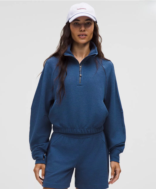 Scuba Cropped Funnel-Neck Half Zip Waffle