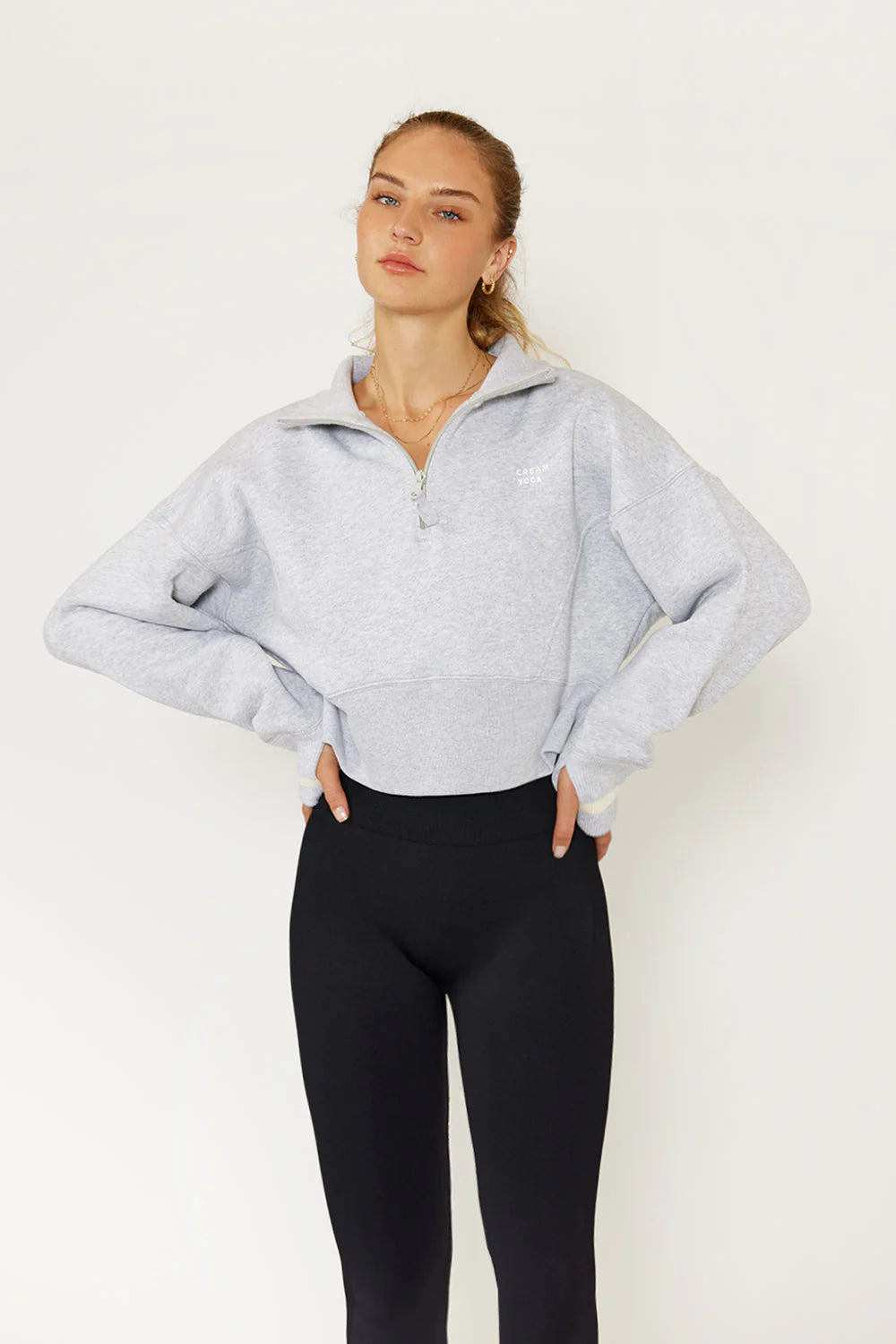 Cream Yoga Lunar Cropped 1/2 Zip Pullover