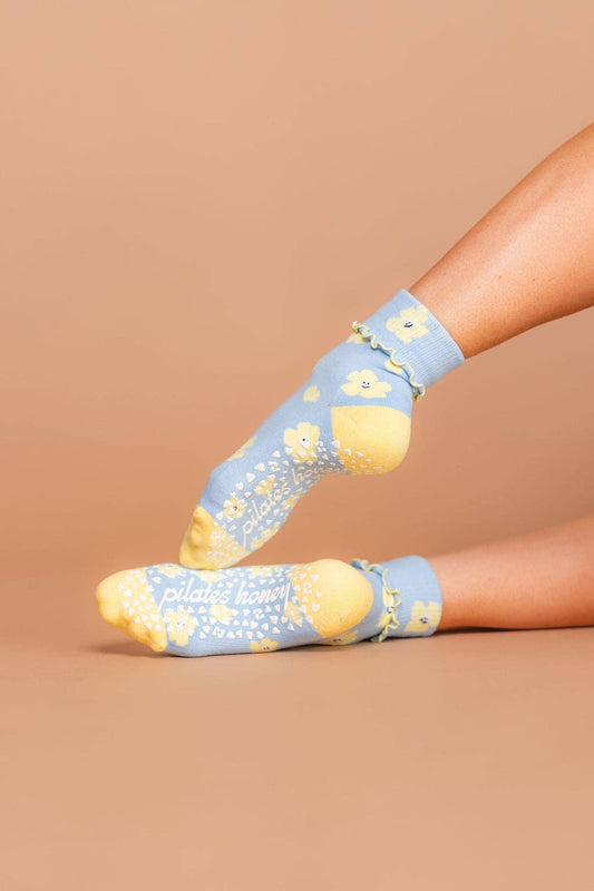 Happy Buttercup Foldover Ruffle Crew Grip Socks