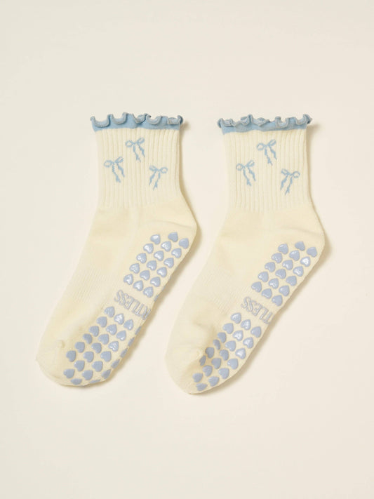 🎀 Bow Ruffle Grip Sock [Dusty Blue]