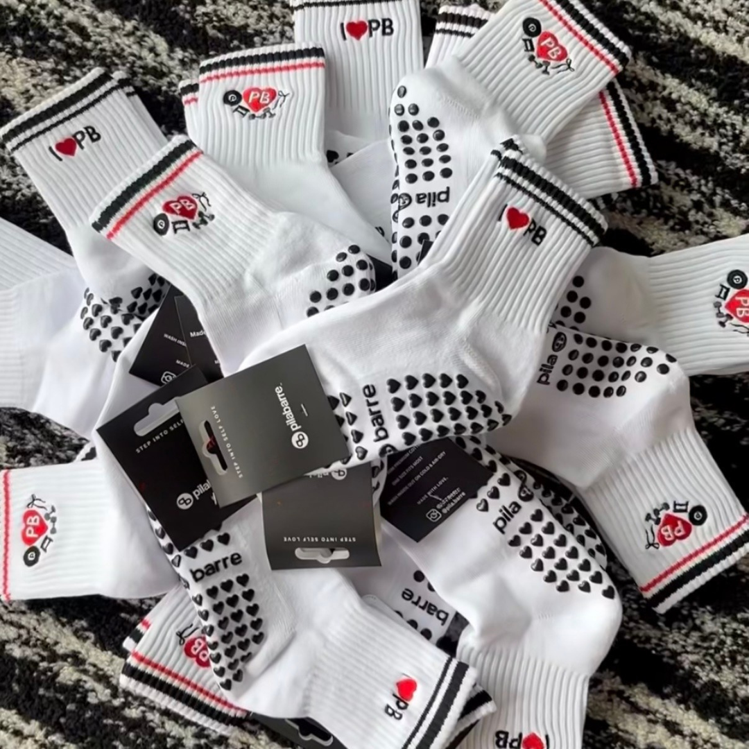 I LOVE PB White Grip Socks