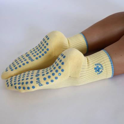 Happiest Here Grip Socks -  Yellow/Blue