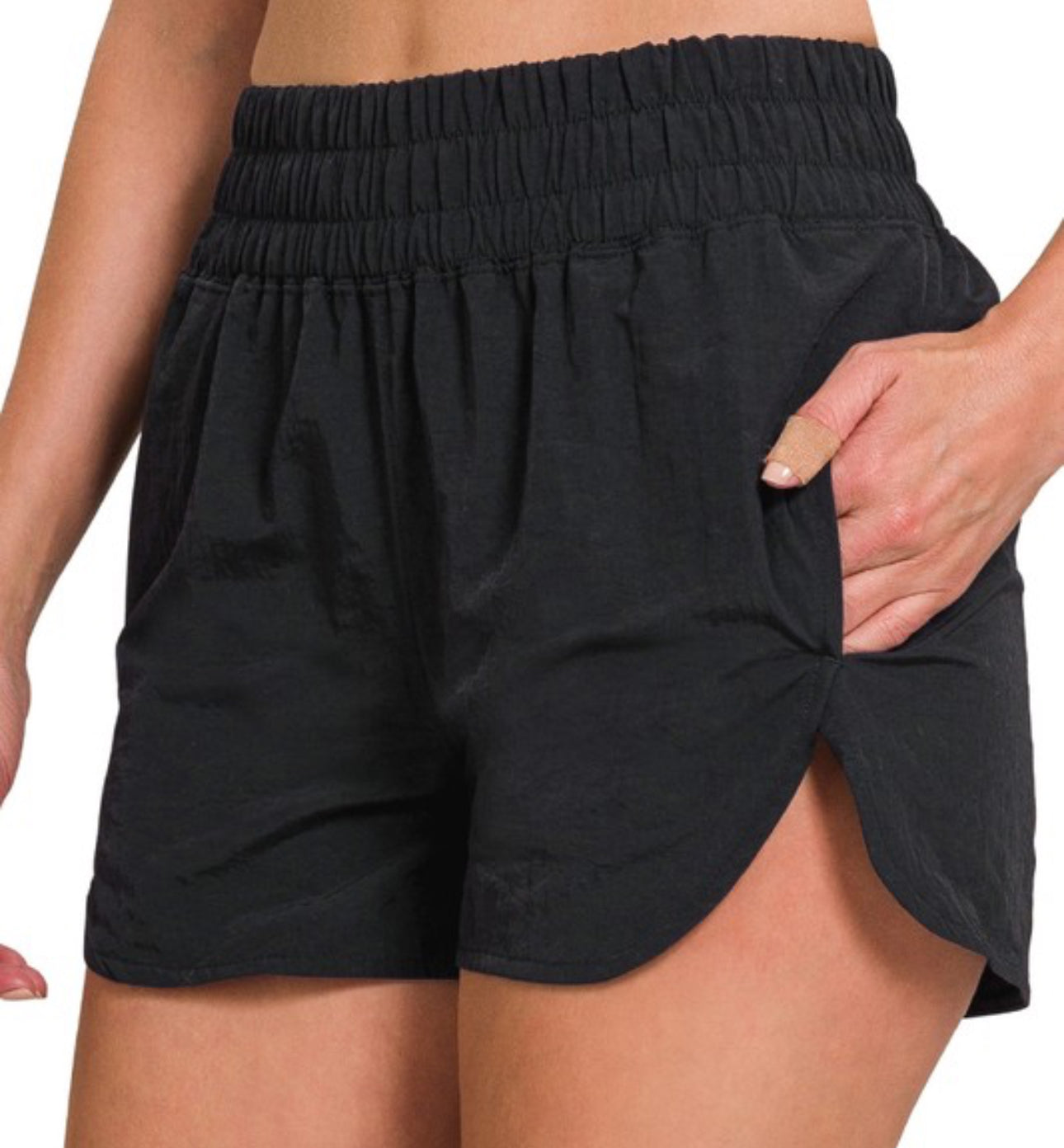 Black Smocked Running Short