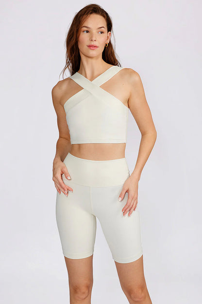 Cream Yoga Leah Cross Neck Bra Top