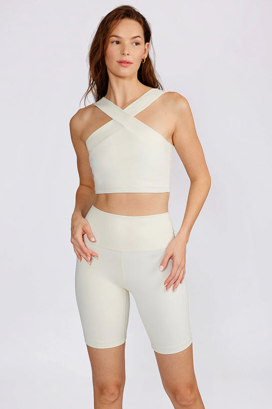 Cream Yoga Leah Cross Neck Bra Top