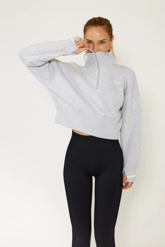 Cream Yoga Lunar Cropped 1/2 Zip Pullover