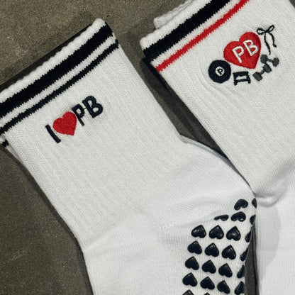 I LOVE PB White Grip Socks