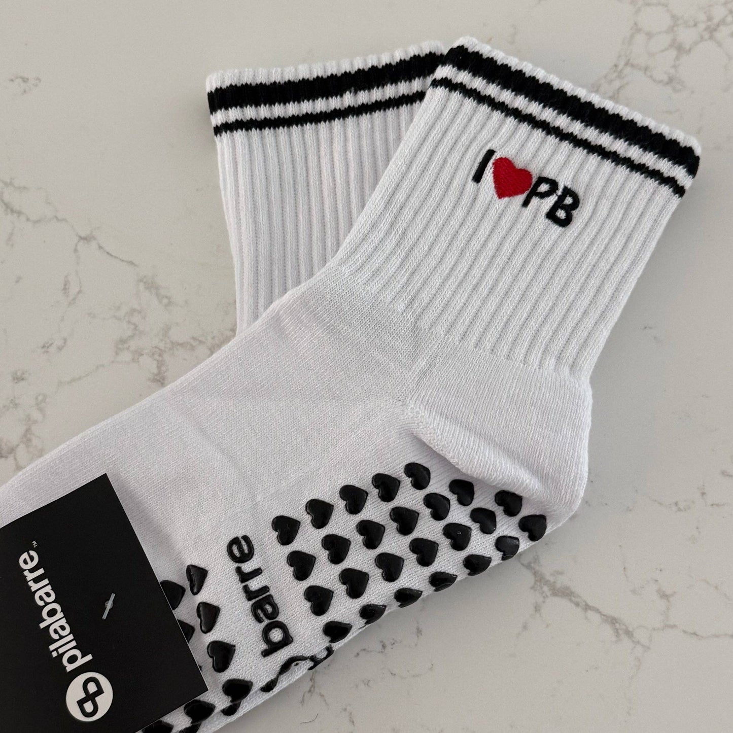 I LOVE PB White Grip Socks