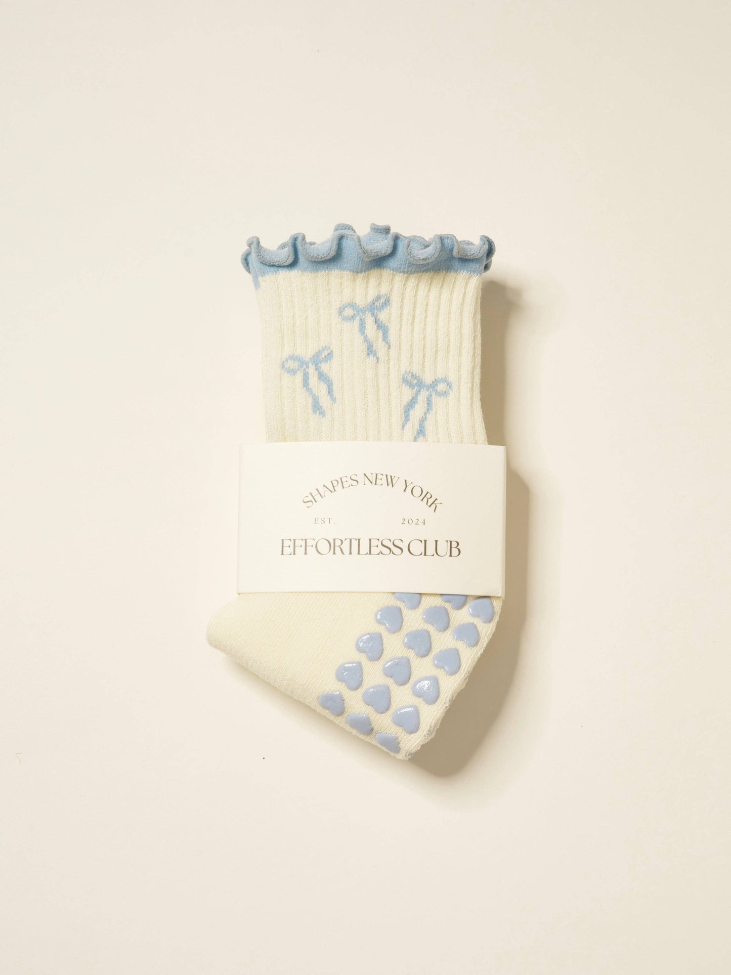🎀 Bow Ruffle Grip Sock [Dusty Blue]