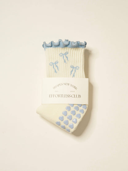🎀 Bow Ruffle Grip Sock [Dusty Blue]