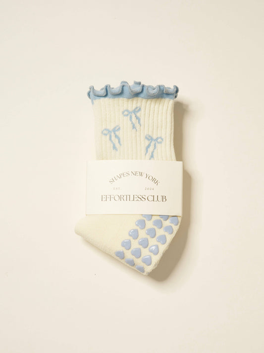 🎀 Bow Ruffle Grip Sock [Dusty Blue]